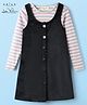 Arias Corduroy Knit Full Sleeves Inner Tee with Front Open Structure Dress with Stripes - Navy Blue