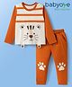 Babyoye 100% Cotton Interlock Knit Full Sleeves T-Shirt & Lounge Pant Set with Tiger Print - Rust Orange & Cream