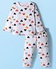 Kookie Kids Single Jersey Knit Full Sleeves Co-ord Night Suit With Heart Print - White