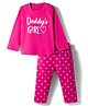 Kookie Kids Single Jersey Knit Full Sleeves Night Suit With Text & Heart Print - Dark Pink