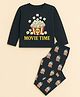 Unicorns Cotton Woven Full Sleeves Movie Time Text Printed Coordinating Night Suit Set - Navy Blue
