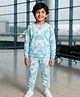 Unicorns Cotton Woven Full Sleeves Tie Dye Coordinating Night Suit Set - Blue & White