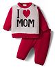 Doodle Poodle Knitted Full Sleeves Pullover Sweater Set With Jacquard Knit Design - Grey & Red