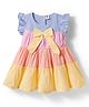 ToffyHouse Cotton Woven Frill Sleeves Checks Frock With Bow Applique - Multicolor