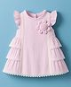 ToffyHouse Cotton Woven Frill Sleeves Frock With Floral Applique & Lace Detailing - Pink