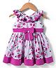 ToffyHouse Cotton Woven Sleeveless Floral Printed Frock with Bow Applique & Frill Detailing - Fuchsia