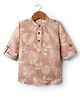 Rikidoos Full Sleeves Leaves Printed Kurta Style Shirt - Light Brown