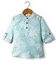 Rikidoos Full Sleeves Floral Printed Kurta Style Shirt - Mint Blue