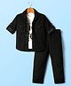 Rikidoos Full Sleeves Textured Shirt With Typography Printed Tee & Pant Set - Black & White
