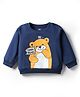 Doodle Poodle Looper Knit Full Sleeves Pullover Sweatshirt with Bear Print - Navy Blue