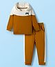 Babyhug Terry Knit Premium Light Gauge Terry Full Sleeves Hooded Color Block T-Shirt & Jogger Set with Car Print - Yellow & White