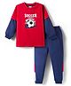 Babyhug Terry Knit Full Doctor Sleeves T-Shirt & Joggers Set with Soccer Tournament Text Print - Red & Navy Blue