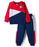 Babyhug Terry Knit Full Sleeves Cut & Sew T-Shirt and Joggers Set With Junior League Text Print - Navy Blue & Red