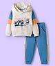 Babyhug Terry Knit Full Length Hooded T-Shirt and Jogger Set with Change the World Text Print - White & Blue