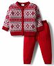 Doodle Poodle Knit Full Sleeves Front Open Sweater Set with Jaquard Knit Design - Red