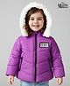 Babyhug Disney Woven Full Sleeves Hooded Padded Jacket With Minnie & Friends Graphics & Fur Detailing - Purple