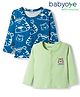 Babyoye 100% Cotton Knit Full Sleeves Tiger Printed Jhablas Pack of 2 - Light Green & Blue