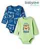 Babyoye 100% Cotton Knit Full Sleeves Onesies with Animal Print Pack Of 2 - Light Green & Navy Blue