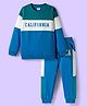 Babyhug Terry Knit Full Sleeves T-Shirt & Jogger Set with California Text Print - Green & Blue