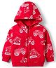 Doodle Poodle 100% Cotton Knit Full Sleeves Light Weight Hooded SweatJacket with Vehicle Print - Red