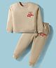 Smarty Girls Fleece Knit Full Sleeves T-Shirt & Lounge Pant With Animal Print - Cream