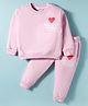 Smarty Girls Fleece Knit Full Sleeves Sweatshirt & Lounge Pant with Text & Heart Print - Pink