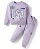 Smarty Girls Fleece Knit Full Sleeves Winter Wear Sweatshirt & Lounge Pant Set With Text Print - Mauve
