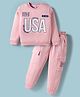 Smarty Girls Fleece Knit Full Sleeves Winter Wear Sweatshirt & Lounge Pant Set With Text Print - Fuchsia
