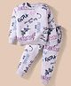 Smarty Girls Fleece Knit Full Sleeves Co-ords Winter Night Suit with Text Print - Mauve