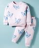 Smarty Girls Full Sleeves Winter Wear Co-ords Night Suit With Butterfly Print - Pink