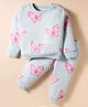 Smarty Girls Full Sleeves Winter Wear Co-ords Night Suit With Butterfly Print - Light Blue