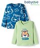 Babyoye 100% Cotton Knit Full Sleeves T-Shirts With Animal & Text Print Pack of 2 - Blue & Light Green