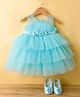 Bluebell Net Woven Sleeveless Party Frock With Floral Corsage & Booties - Mint Green