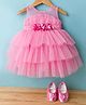 Bluebell Net Woven Sleeveless Party Frock With Floral Corsage & Booties - Pink