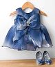 Bluebell Tissue Woven Sleeveless Party Frock With Bow Applique & Booties - Blue