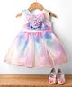 Bluebell Tissue Woven Sleeveless Party Frock With Floral Applique & Booties - Multicolor