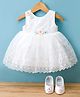 Bluebell Net Woven Sleeveless Party Dress With Floral Applique & Booties - White