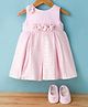 Bluebell Net Woven Sleeveless Party Frock With Floral Applique & Booties - Pink