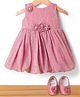 Blue Bell Net Woven Sleeveless Frock & Booties with Floral Corsage - Pink