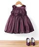 Bluebell Net Woven Sleeveless Party Dress With Floral Applique & Booties - Wine