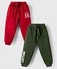 Doodle Poodle 100% Cotton Knit Full Length Lounge Pants With Text Print Pack of 2 - Olive Green & Red