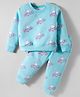 Smarty Girls Fleece Knit Full Sleeves Co-ords Winter Night Suit with Text Print - Aqua Blue