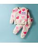 Smarty Girls Fleece Knit Full Sleeves Winter Night Suit with Heart Print - Pink