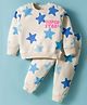 Smarty Girls Fleece Knit Full Sleeves Winter Night Suit with Star Print - Blue