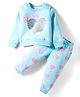 Smarty Girls Fleece Knit Full Sleeves Winter Night Suit With Sequined Heart & Print - Light Blue