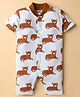 Kidi Wav Half Sleeves Animal Printed Romper - Orange