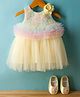 Bluebell Net Woven Sleeveless Party Frock with Floral Corsages and Booties - Cream  (Bootie May Vary)
