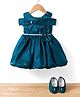 Bluebell Tissue Woven Sleeveless Party Dress With Bow Applique & Booties - Teal Blue