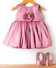 Bluebell Tissue Woven Sleeveless Party Frock With Floral Applique & Booties - Pink