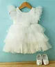 Bluebell Net Woven Sleeveless Party Frock With Floral Applique & Booties - White